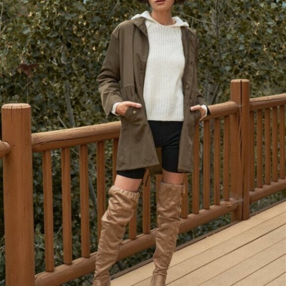 Olive Drawstring Hem Button-Down Coach Jacket - Picture 5 of 5